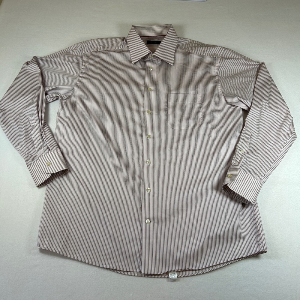 Eton Ganghester 1928 Dress Shirt Mens 44 17.5 Pink Striped Long Sleeve Pocket